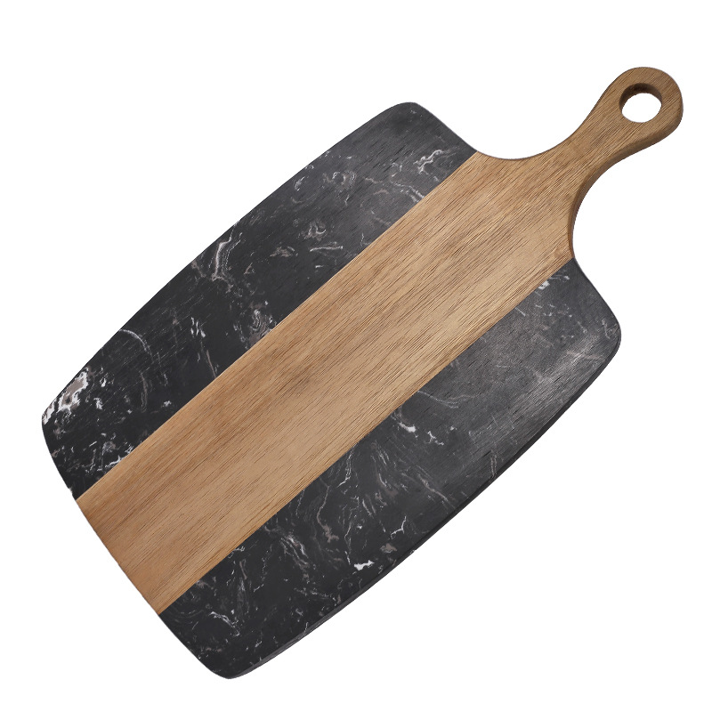 Empalme de mármol, tipo de raqueta de madera de acacia, tabla de cortar para el hogar, tabla de cortar, cocina occidental creativa, fabricante de placa plana, lugar transfronterizo