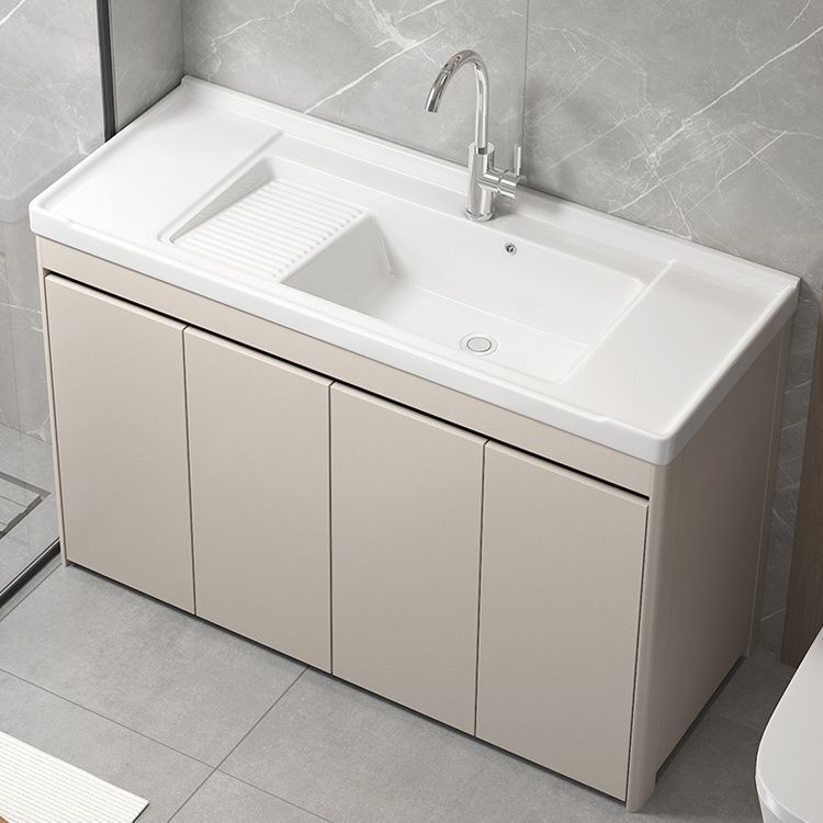 Honeycomb Aluminum Balcony Integrated Laundry Cabinet with Ceramic Sink, Bathroom Laundry Basin with Washboard, Floor-Standing Bathroom Cabinet Set