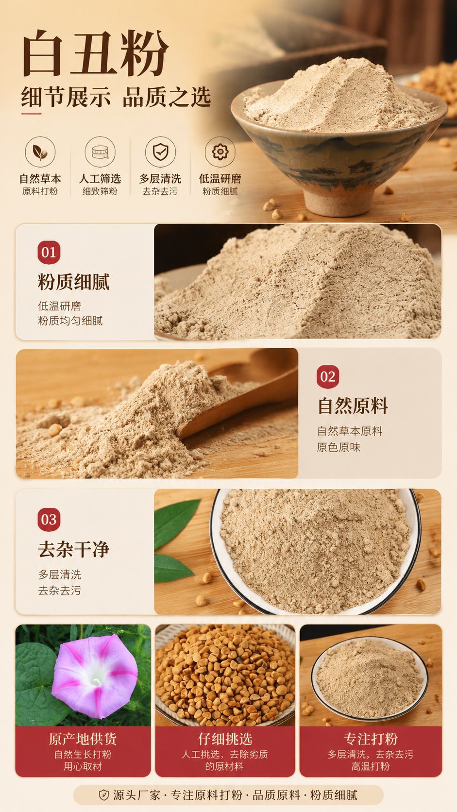 Bai Chou Powder (Pharbitis nil) — Fine-Milled White Morning Glory Seed, External-Use Botanical Powder overview