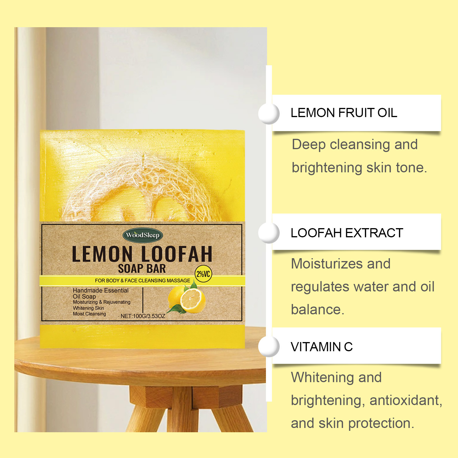 Loofah Lemon Essential Oil Soap, Gently Cleansing Body Skin Refreshing Care Soap_voghion.com