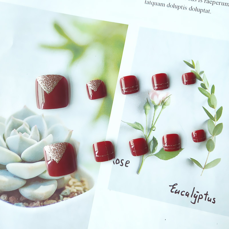 Comercio exterior oro líneas manicure pie pie pie piezas de manicure al por mayor otoño invierno venta caliente vino rojo uñas de los pies desgaste piezas de uñas de los pies image 4