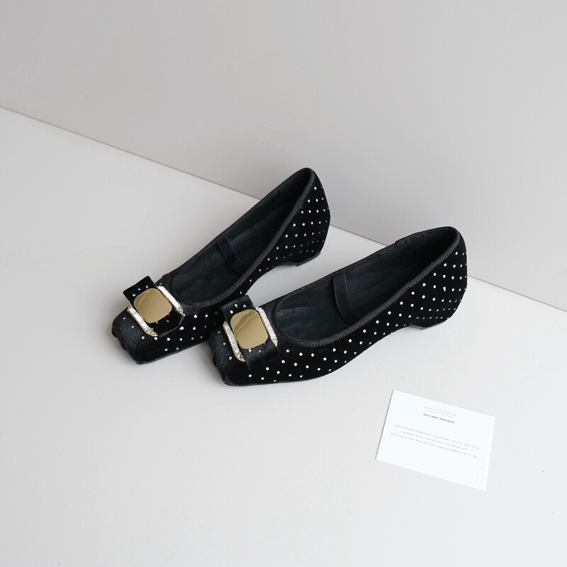 Sheepskin Version~French Square-Toe Ballet Velvet Versatile 5cm Hidden Heel Designer Style Elegant Fashion Shoes for Women