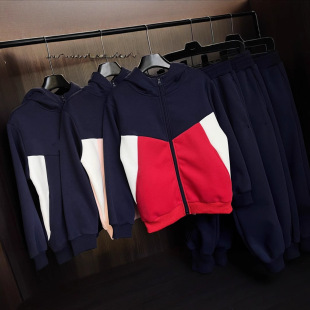 D017 spring and autumn new men's and women's cuhk children fly 1 patchwork hooded zipper sweater pants sports suit