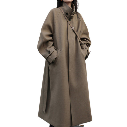 Women's Mid-Long Wool Blend Coat 2025 Winter Thickened Herve Leger Style Wool Coat Stylish and Fashionable