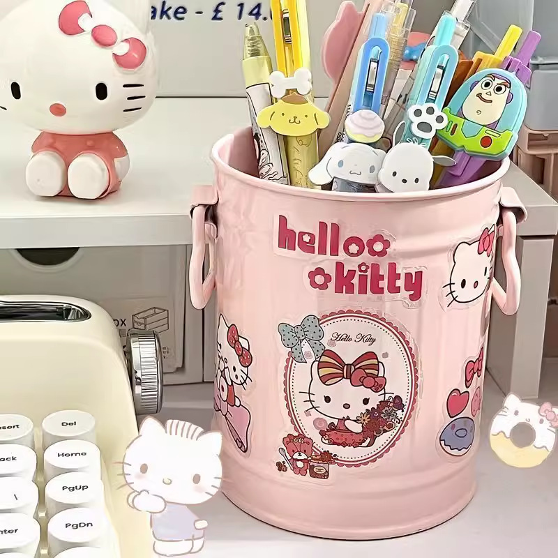 かわいいピンクの鉄のバケツイチゴ収納バケツ学生寮デスクトップ収納ボックスインリトルレッドブック同じクマペンホルダー|undefined
