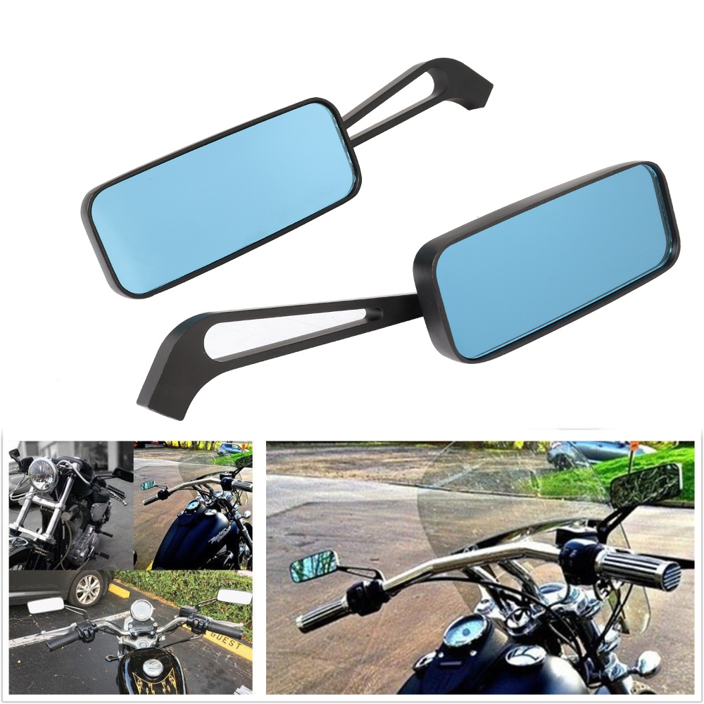Motorcycle Modified Rearview Mirror, Square Aluminum Rearview Mirror, Blue Anti-Glare