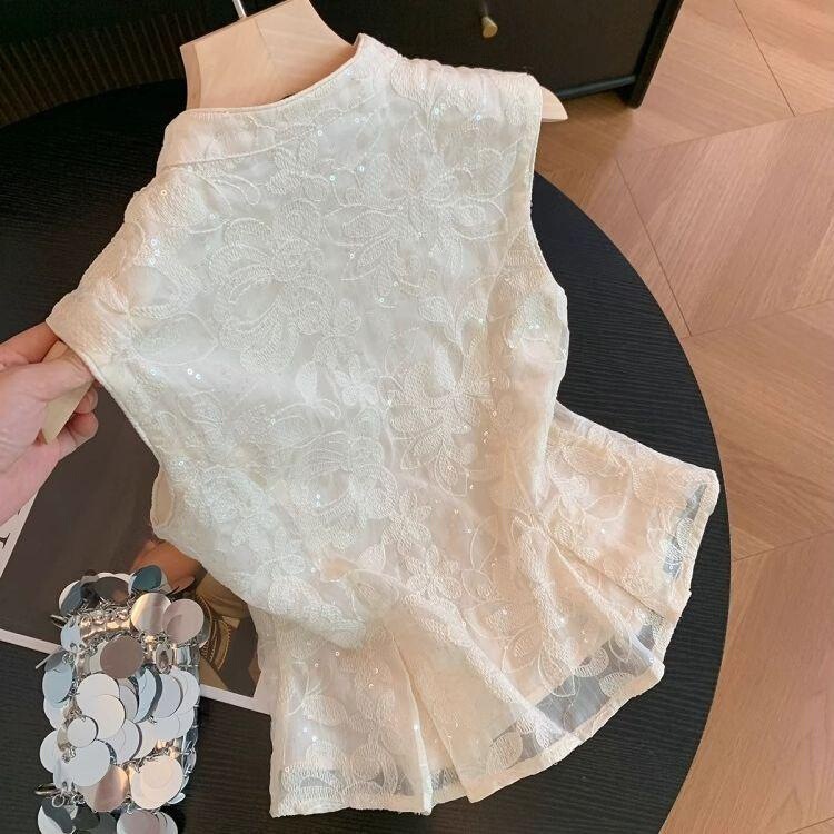 高级感百搭上衣新中式刺绣无袖衬衣女夏季夏款显瘦小个子时髦气质|undefined