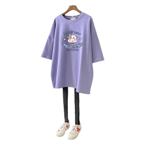 Cotton maternity summer top, mid-length loose plus-size T-shirt spring dress for pregnant women, summer maternity dress