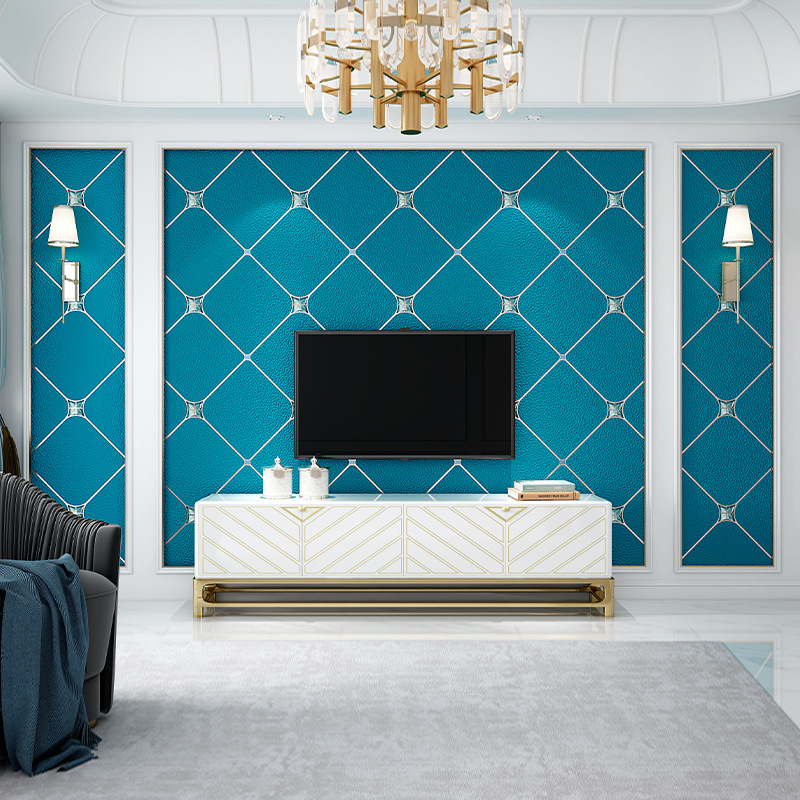 2021 New Diamond TV Background Wall Faux Leather Wallpaper 5D Stereo Embossed Living Room Bedroom Wallpaper