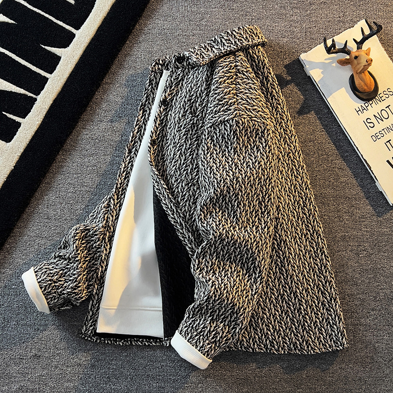 Retro Knitted Tweed Shirt for Men, High-End Trendy Brand, Cool and Stylish Loose Casual Shirt, Men's Spring and Autumn Jacket Retro Knitted Tweed Shirt for Men, High-End Trendy Brand, Cool and Stylish Loose Casual Shirt, Men's Spring and Autumn Jacket