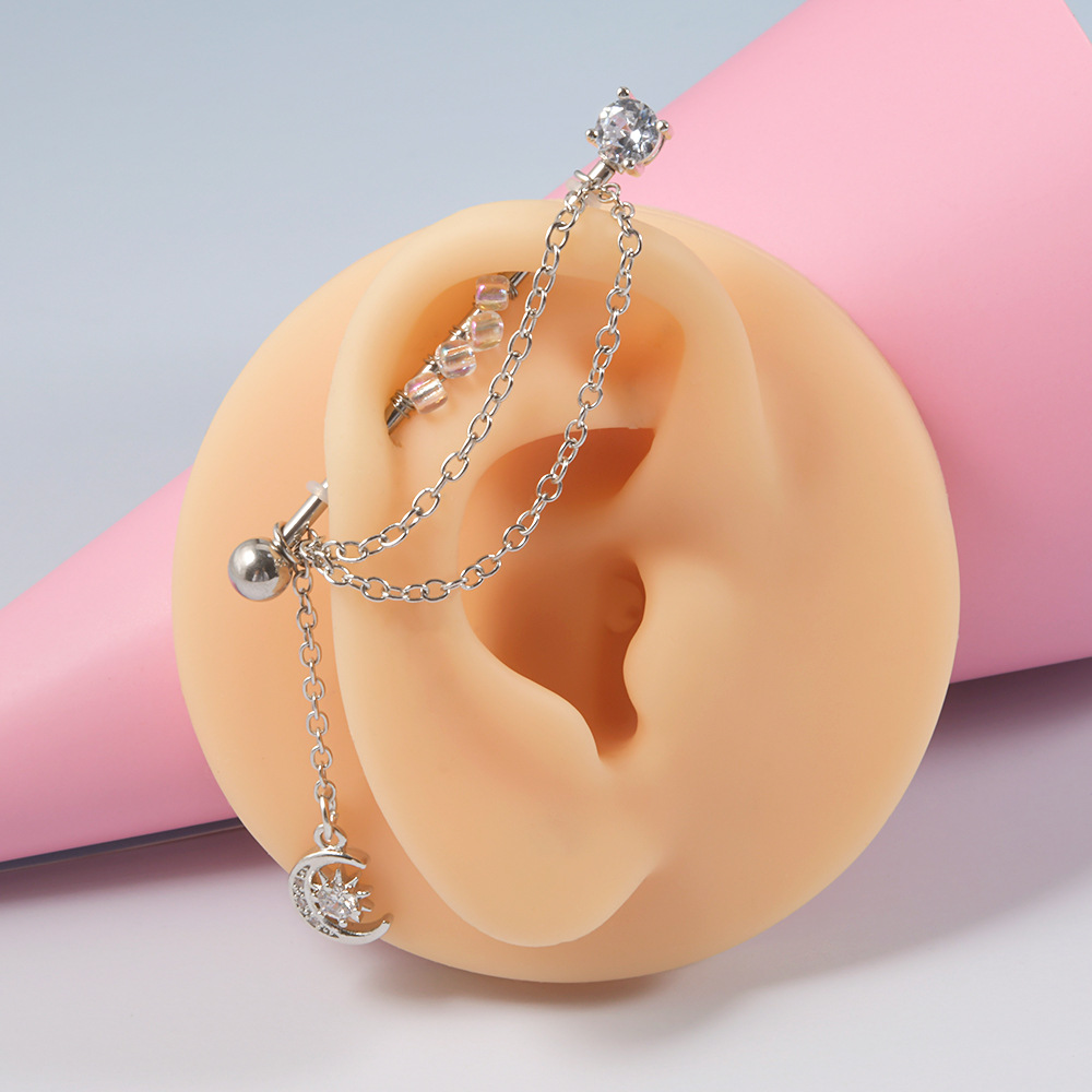 1 Piece Fashion Moon Heart Shape Stainless Steel Polishing Zircon Ear Studs display picture 3