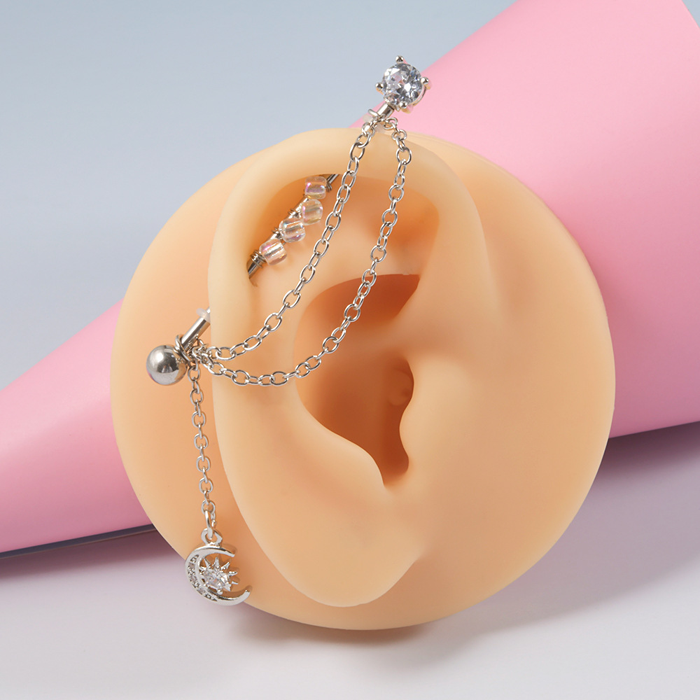 Ear Studs Classification 1 Piece Ear Cartilage Rings & Studs Fashion Moon Heart Shape 304 Stainless Steel Zircon Polishing Zircon