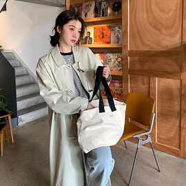 春秋新款韩版学院风牛角扣长款简约休闲日系工装风百搭风衣外套女