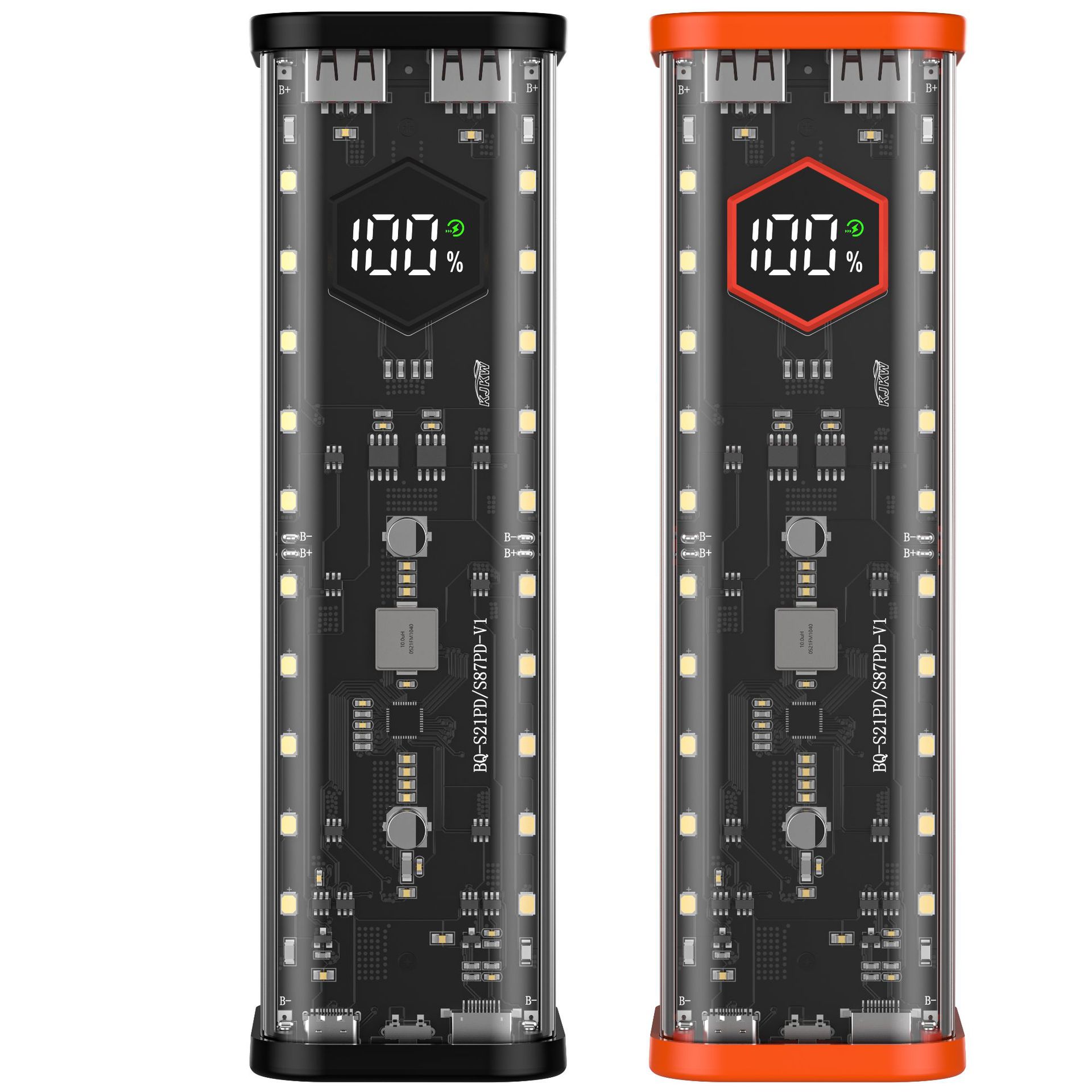 Carcasa de batería 21700 de 8 celdas sin soldadura, con carga rápida PD, conjunto de fuente de alimentación móvil con carga flash, material transparente, carcasa de banco de energía.