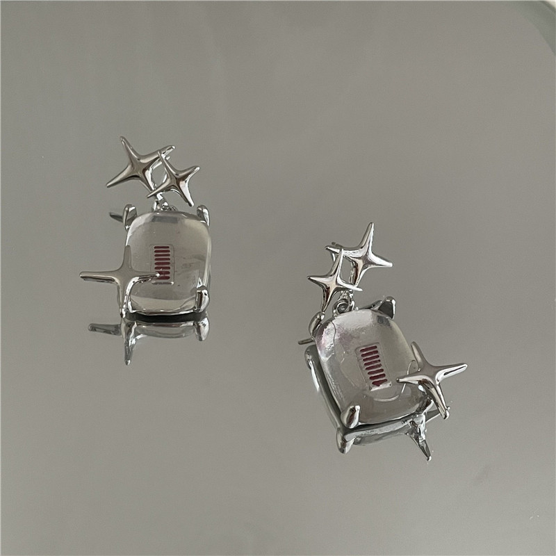 S925 Silver Needle Design المتخصصة النيزك بلورات الأقراط display picture 5