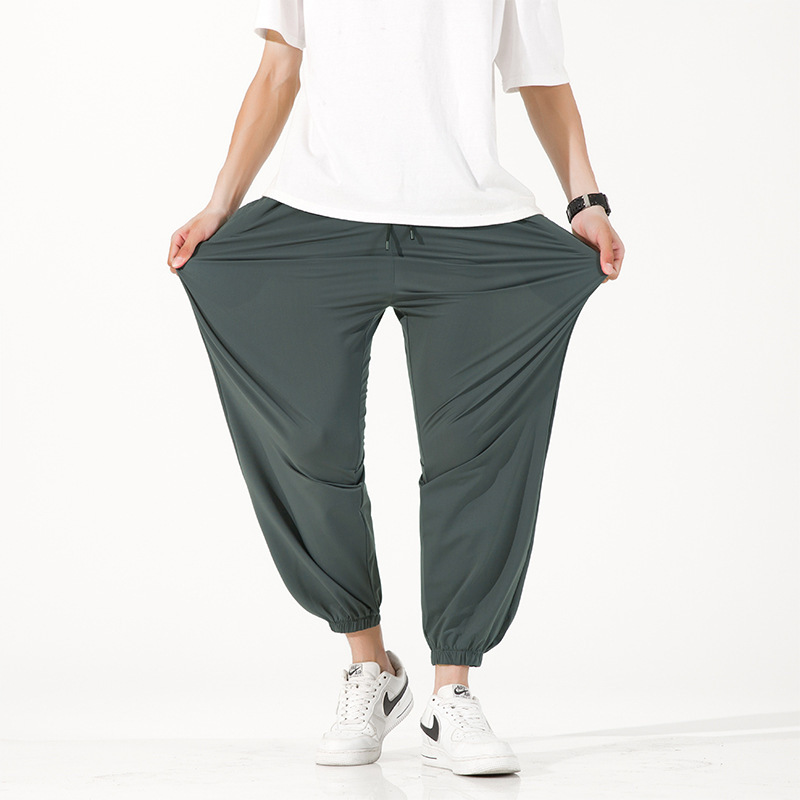 Plus size Men's Ice Silk casual sports High stretch trousers fat 2023 Summer new loose all-match ankle-tied pants Plus size Men's Ice Silk casual sports High stretch trousers fat 2023 Summer new loose all-match ankle-tied pants