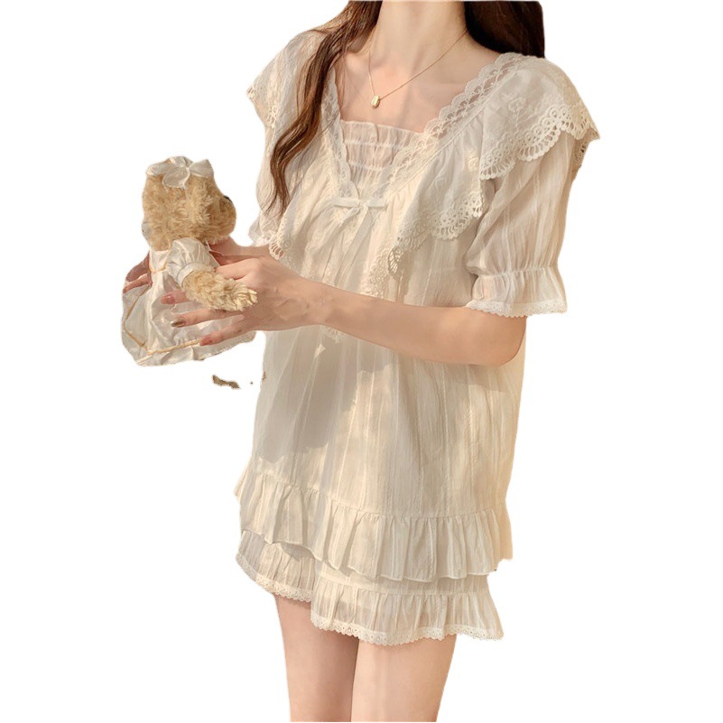 Corea del Sur ins verano de las mujeres nuevo estilo corte retro francés con volantes manga corta Home wear pijamas traje