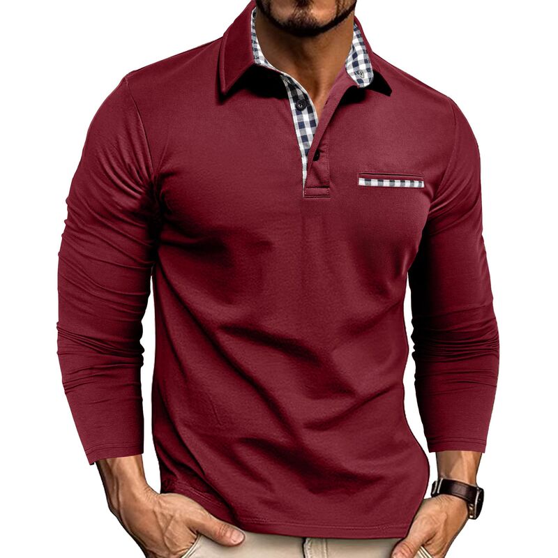 2025 New European and American Men's Casual Fashion Long-Sleeved Polo Shirt Export Amazon Lapel Long-Sleeved Color-Blocked T-Shirt 2025 New European and American Men's Casual Fashion Long-Sleeved Polo Shirt Export Amazon Lapel Long-Sleeved Color-Blocked T-Shirt