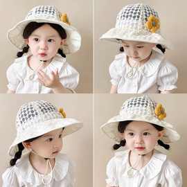 宝宝遮阳帽夏季女童薄款渔夫帽大檐遮阳婴儿防晒透气儿童盆帽代发