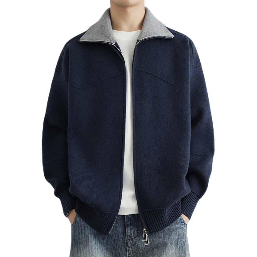 Explosiones transfronterizas europeas camisas de punto de tamaño grande suéter hombre polo camisa con la solapa cardigan chaqueta de negocios fábrica de tendencia mayorista