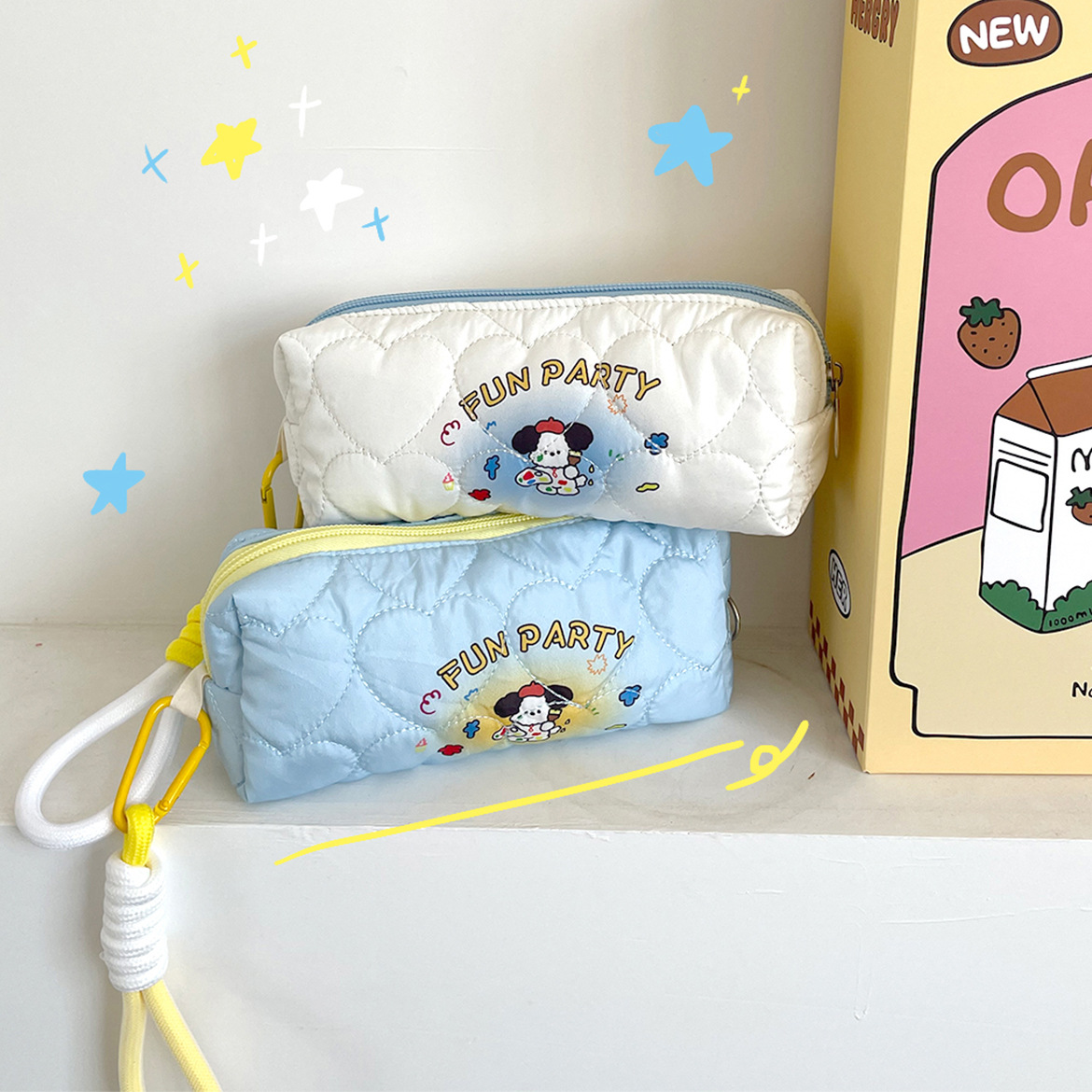 Amazon transfronterizo suministro de dibujos animados lindo de impresión caja de lápices de gran capacidad de papelería estudiante bolsa de almacenamiento de maquillaje bolsa al por mayor
