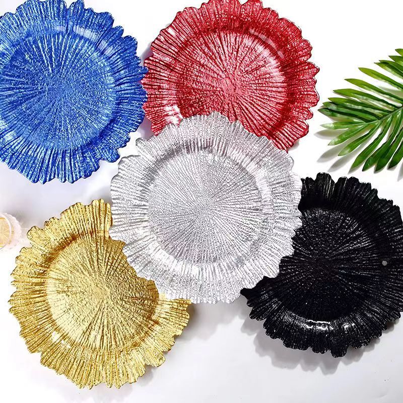Phnom Penh Glass Plate Irregular Snowflake Plate Coral Plate Fruit Plate Household Flower Plate Banquet Pad