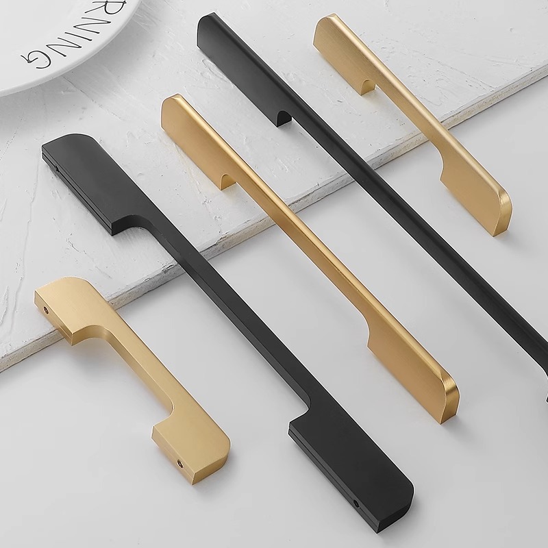 衣櫃門拉手現代簡約一米加長高檔黑灰金色櫥櫃酒柜子輕奢櫃門把手