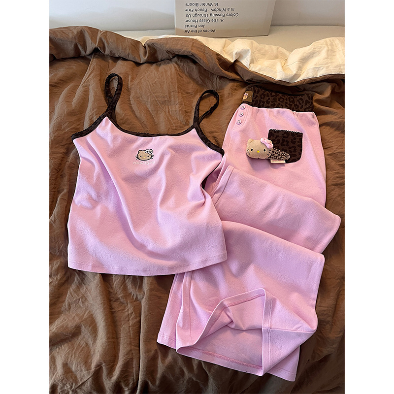 Sweet Pink Girl Pure Desire Suspender Hellokitty Pajamas Women's Summer 2025 New Hot Girl Home Clothes Set