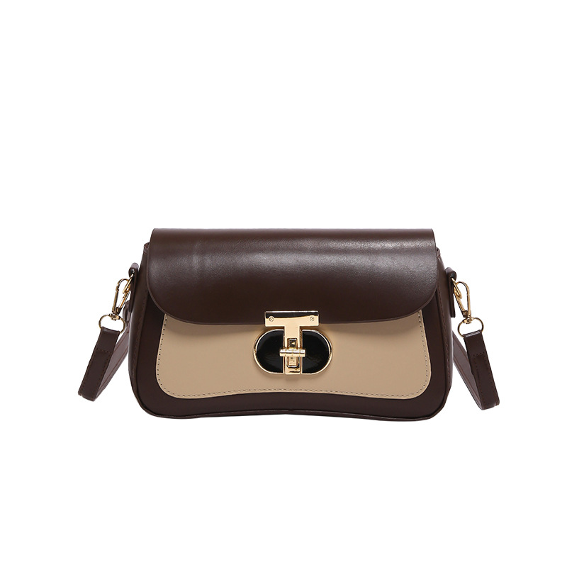 Bolsa de hombro de bloqueo de personalidad retro color contrastante 2024 otoño nueva moda estilo extranjero simple bolso de hombro