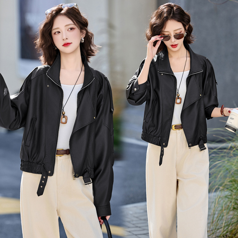 Short Sheepskin Leather Jacket for Women, 2026 Spring New Style, Petite, Stylish, Retro, Trendy Biker Jacket