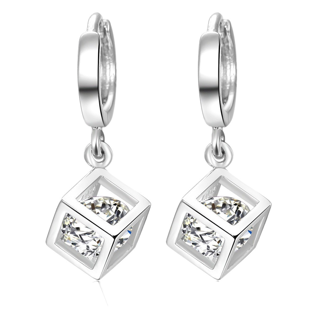 S925 pendientes de plata de ley estilo coreano simple elegante hebilla de oreja de plata larga de las mujeres pendientes de cubo