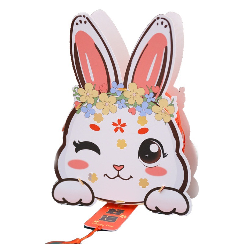 2023 FESTIVAL DE medio otoño linterna decoración portátil luminosa linterna de dibujos animados hecha a mano bricolaje papel conejo flor linterna para niños