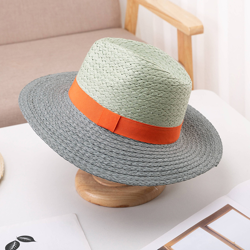 New fashionable and simple spring and summer sun protection raffia flat top hat for women travel beach flat top straw hat