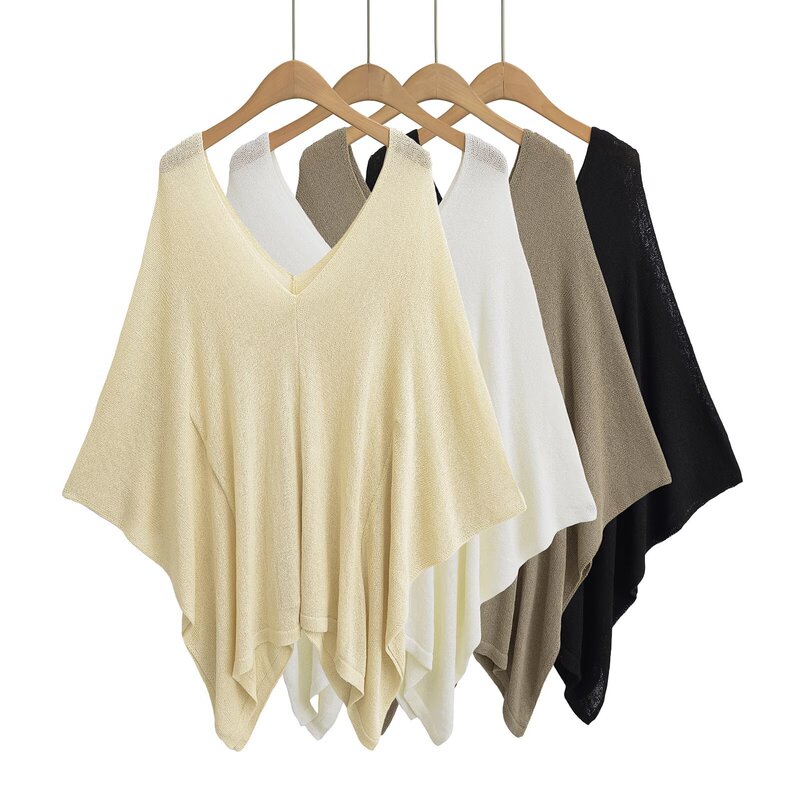 Front and Back Double V-Neck Loose Coarse Knitted Shoulder Blouse New Style Cloak Top Lazy Irregular Autumn Relaxation