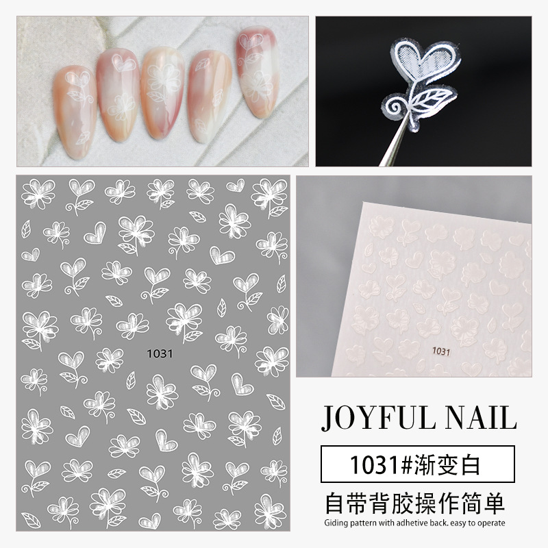 Pequeño Libro Rojo mismo estilo japonés gradiente blanco pequeña flor uñas pegatinas 3D impermeable pequeño fresco uñas calcomanías con adhesivo