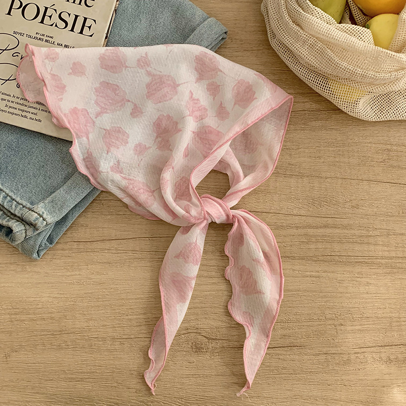 Bufanda de seda nuevo estilo protector para el cuello bufanda para el cuello pequeño y fresco pañuelo floral a cuadros cinturón para el cabello para atar el cabello bufanda triangular multiusos para atar la cintura