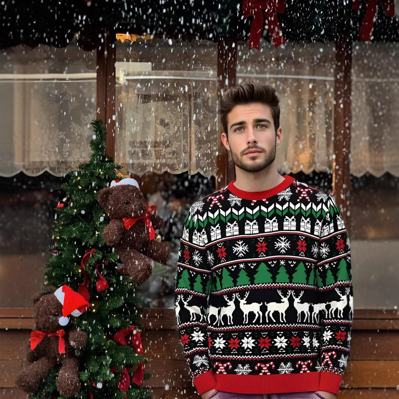 Amazon Cross-Border Holiday Christmas Sweater Women's Long-Sleeved Acrylic Round Neck Ugly Sweater Nutcracker