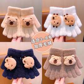 儿童保暖手套男女童秋冬季防冻手卡通全指加绒冬天女孩宝宝五指套