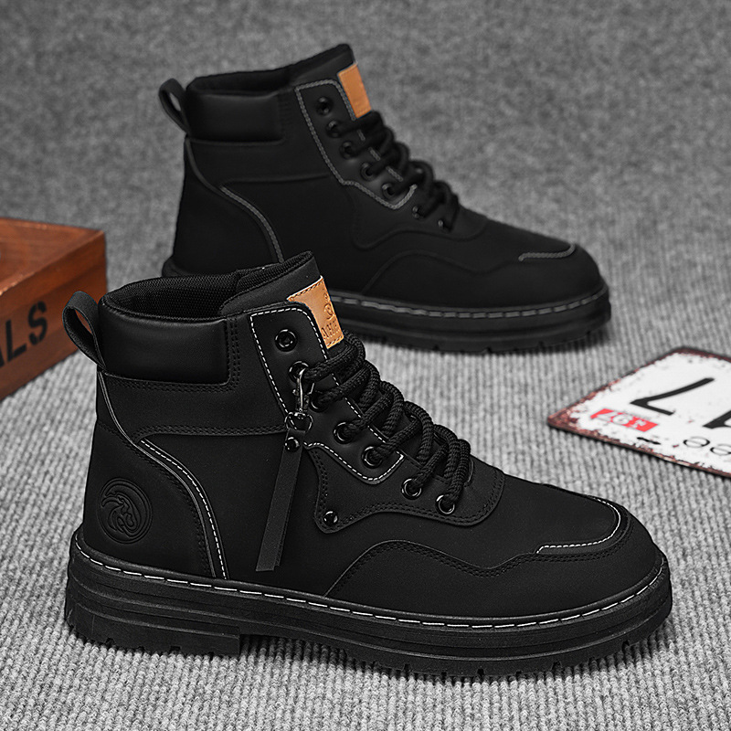 Autumn men's shoes High top British style work big yellow boots men's all-in-one platform ankle boots_voghion.com