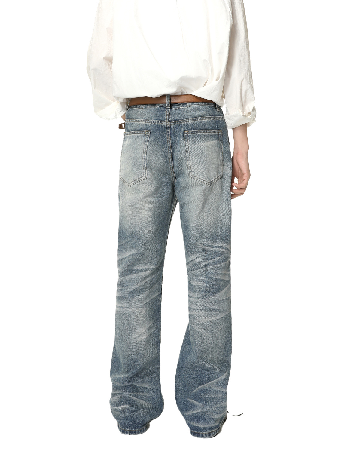 MTLCLOTHES Hombres| El gato de la calle alta lavado en agua estriado pliegue retro hacer viejos jeans de piernas anchas rectas de moda