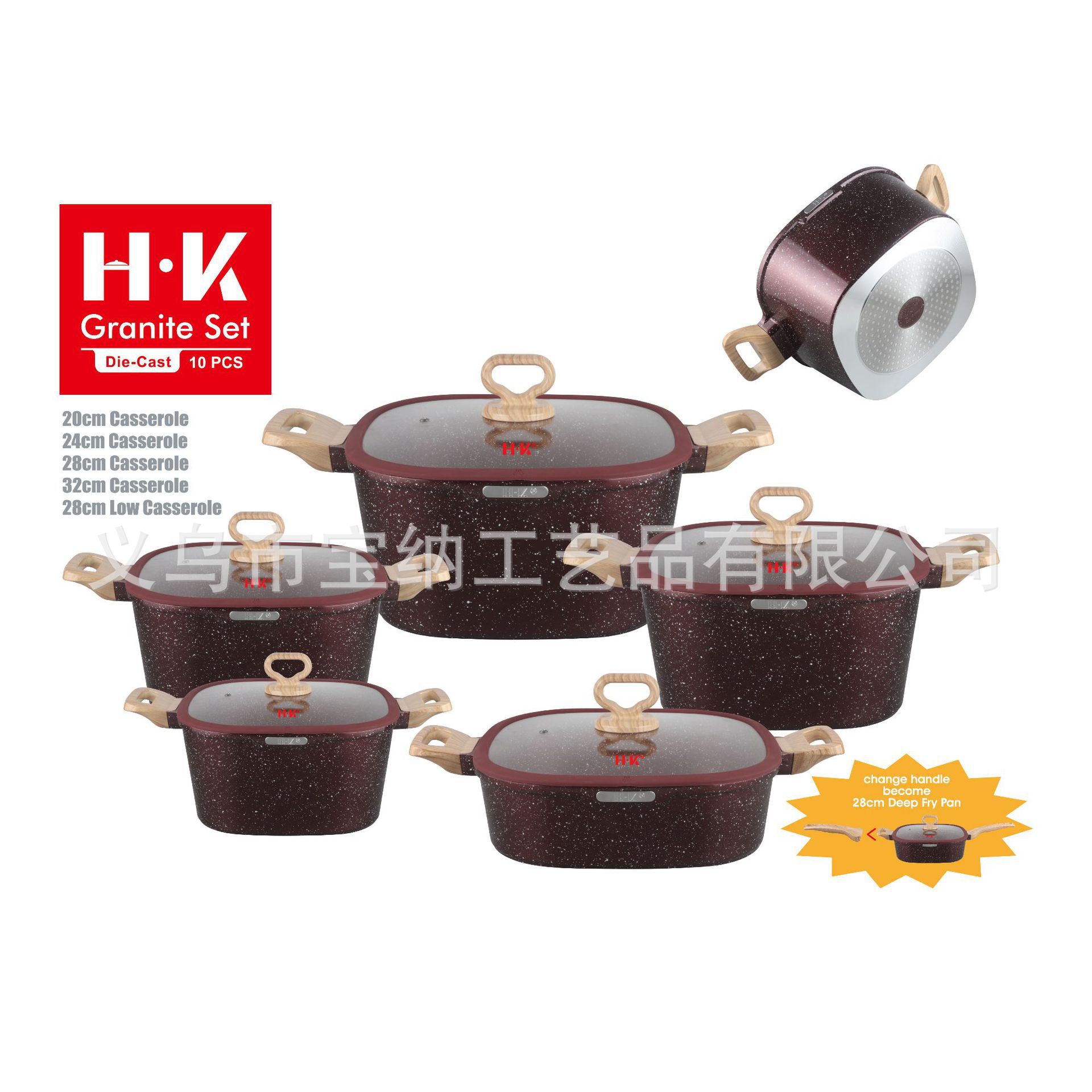ZIO olla de sopa cuadrada de madera de goma tapa de silicona olla antiadherente juego de olla de fundición a presión olla de sopa de aluminio granito UCC LIFE