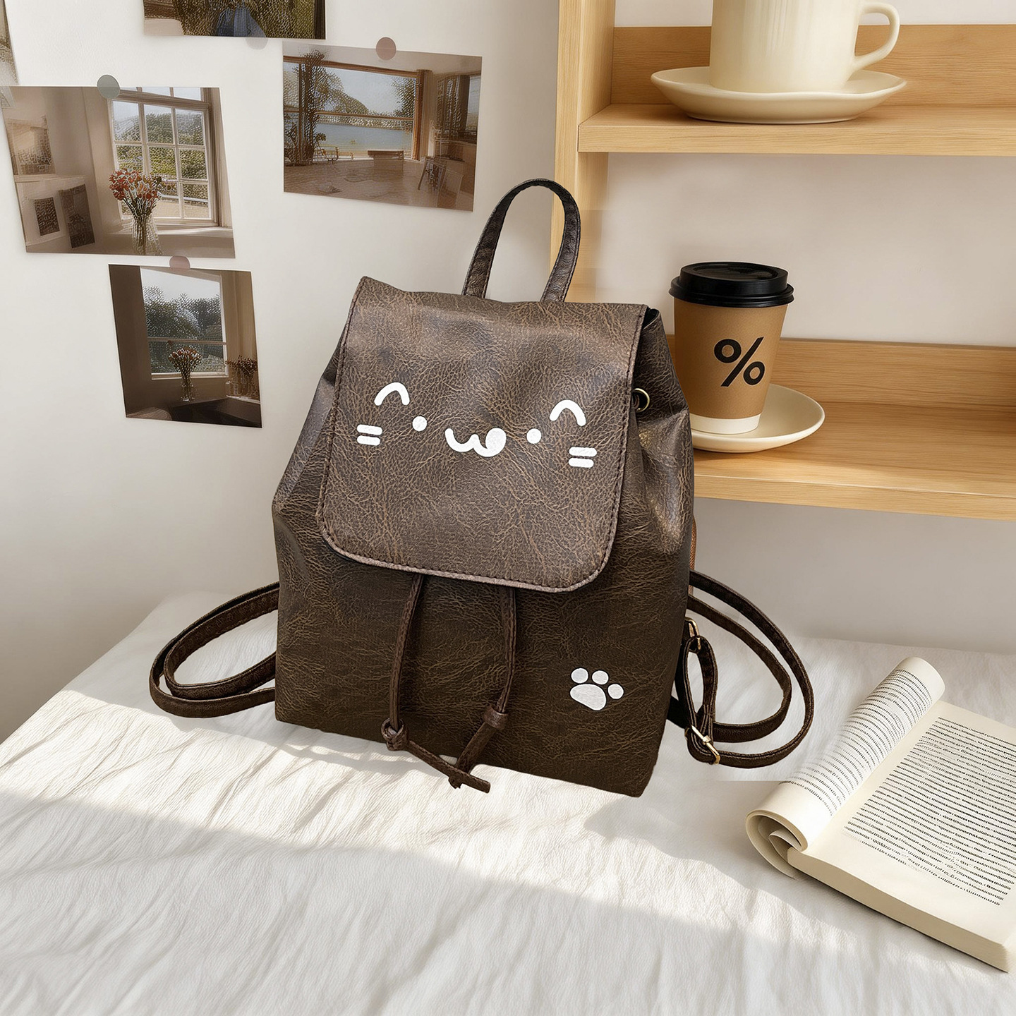 Mochila retro compacta y simple para mujeres 2026 primavera y verano nuevo estilo simple de literatura y arte versátil de doble hombro mochila simple