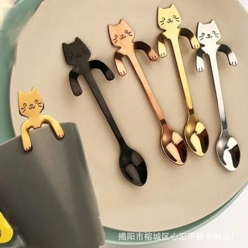 Manufacturer wholesale 304 stainless steel coffee spoon cat hanging spoon cafe commercial home use hanging cup cat spoon