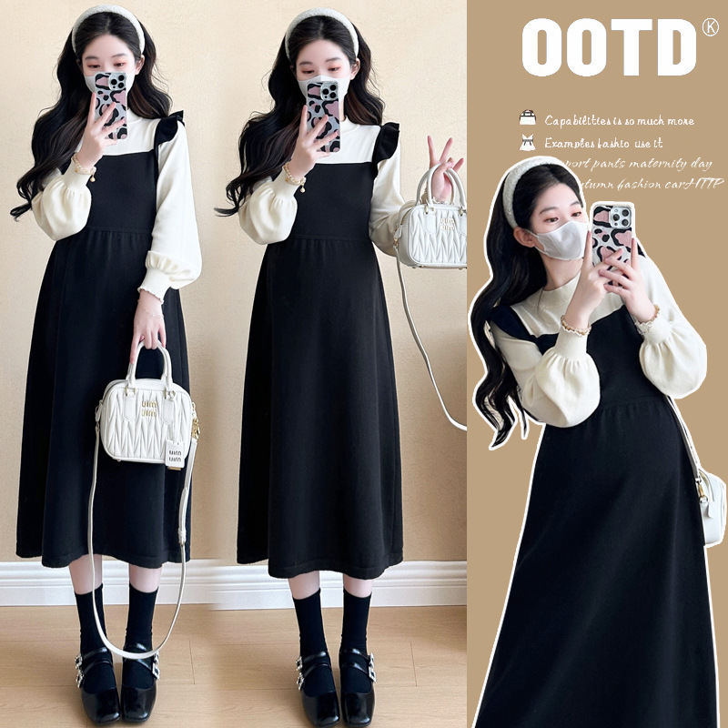 Real Stock Shot~2025 Autumn and Winter New Fake Two-Piece Flying Sleeve Pregnant Women's Age-Reducing Slimming Look Knitted Sweater Dress Real Stock Shot~2025 Autumn and Winter New Fake Two-Piece Flying Sleeve Pregnant Women's Age-Reducing Slimming Look Knitted Sweater Dress