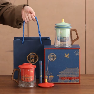 文创故宫陶瓷水杯带盖办公杯茶水分离茶杯家用商务伴手礼送客户