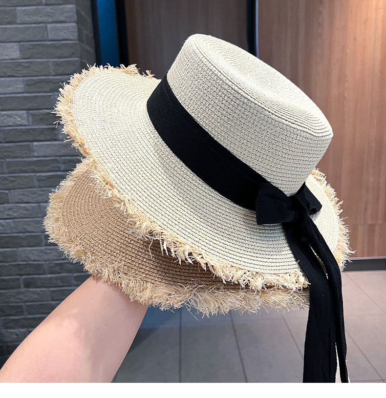 Women's Sweet Pastoral Solid Color Bowknot Wide Eaves Straw Hat display picture 1