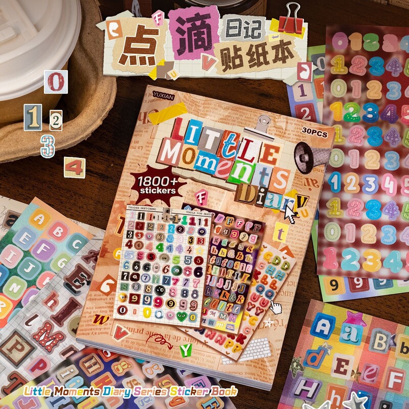 Yuxian Cross-Border Alphabet and Number Sticker Book with 1800+ Stickers, Drip Diary, Retro Style Journaling Material, DIY Decoration Yuxian Cross-Border Alphabet and Number Sticker Book with 1800+ Stickers, Drip Diary, Retro Style Journaling Material, DIY Decoration