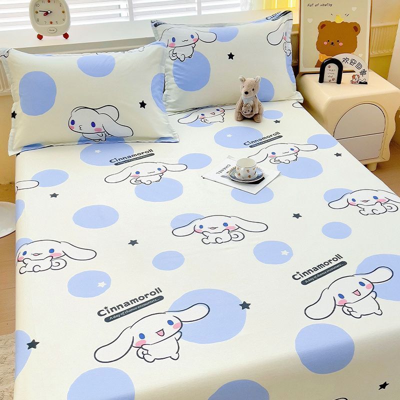 Algodón 100% algodón sábana de una pieza niña linda funda de cama de dibujos animados gruesa funda de almohada de tres piezas conejo