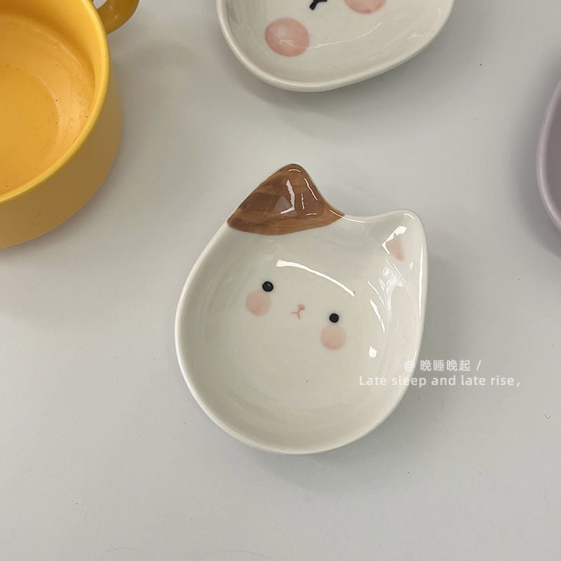 超かわいいアニメ陶磁器ボウル朝食ボウル家庭用陶磁器ヨーグルトボウル味皿に調味料皿をつけたおかず皿|undefined