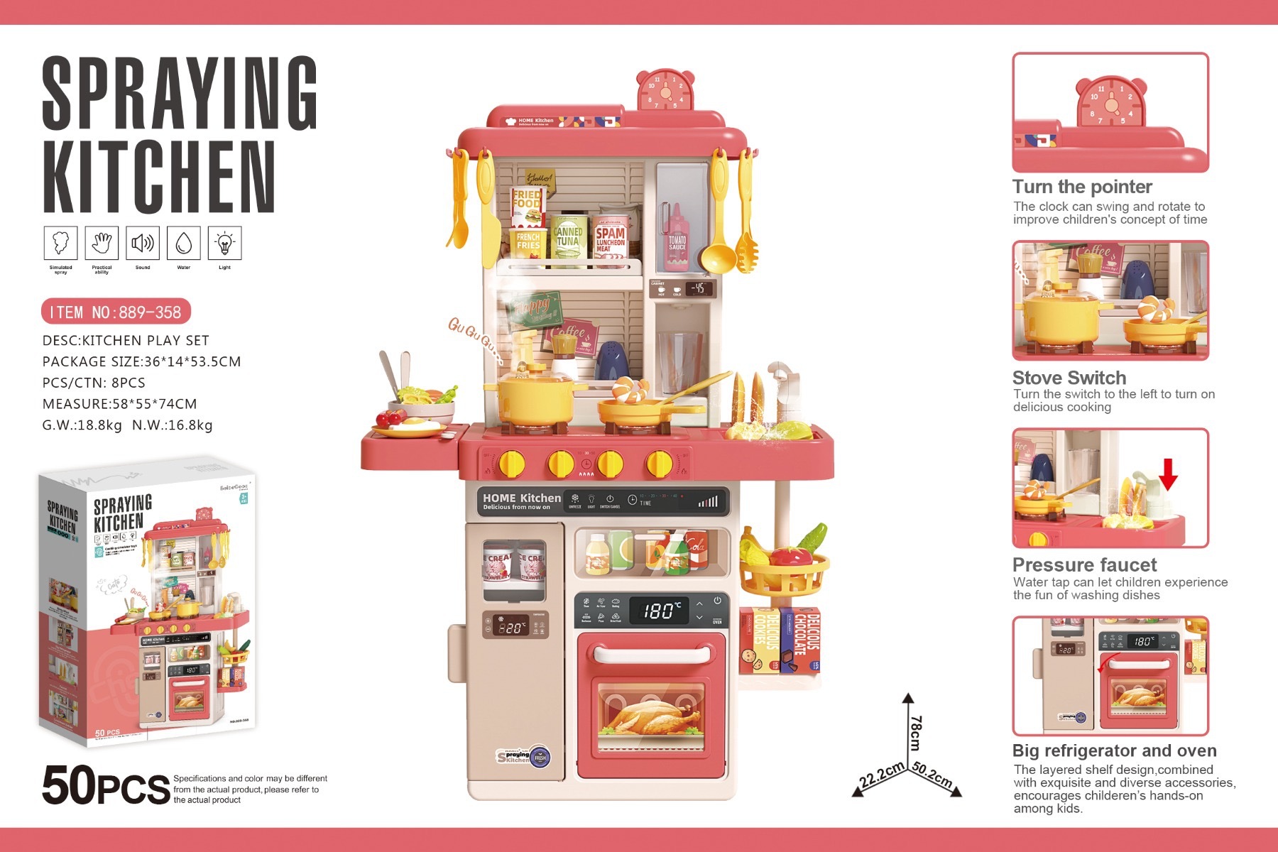 Beibigu Comercio exterior simulación de los niños juguetes de cocina humo agua vajilla juego de mesa casa Juguetes